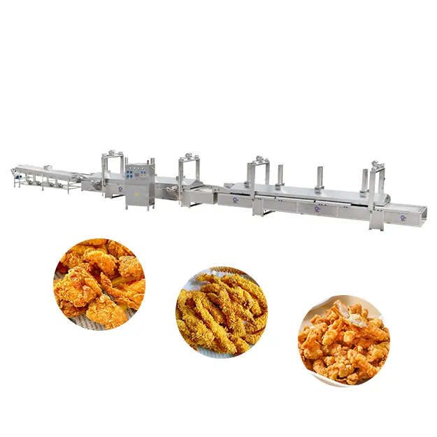 Acero inoxidable frito alimentos preparados línea de producción - Línea de producción de fritura de cinturón de malla - foodmachtech